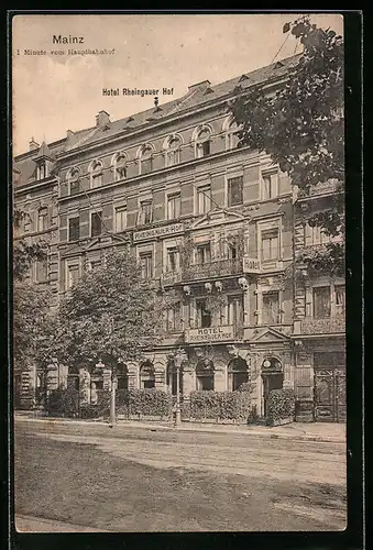 AK Mainz, Hotel Rheingauer Hof mit Strasse
