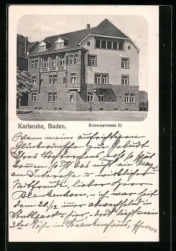 AK Karlsruhe /Baden, Wohnhaus in der Bunsenstrasse 22