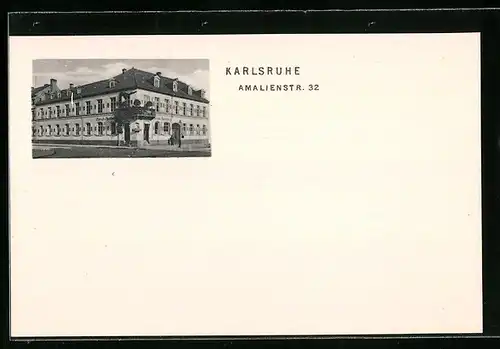 AK Karlsruhe, Haus in der Amalienstrasse 32, mit Hirsch-Apotheke