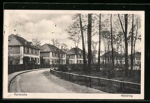 AK Karlsruhe, Waldring, Strassenpartie mit Siedlungshäusern