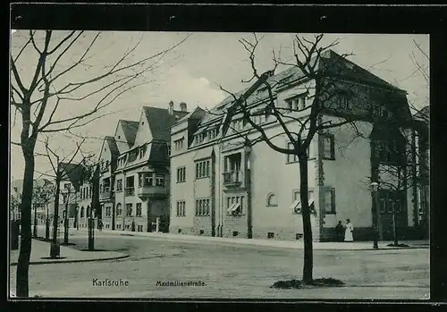 AK Karlsruhe, Maximilianstrasse, Hauserzeile und Kreuzung