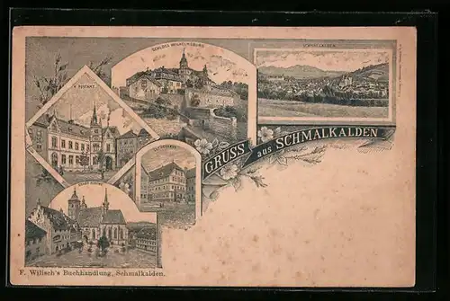 Lithographie Schmalkalden, Totalansicht mit Schloss Wilhelmsburg