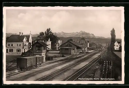 AK Meckenbeuren / Württ., Blick zum Bahnhofsplatz