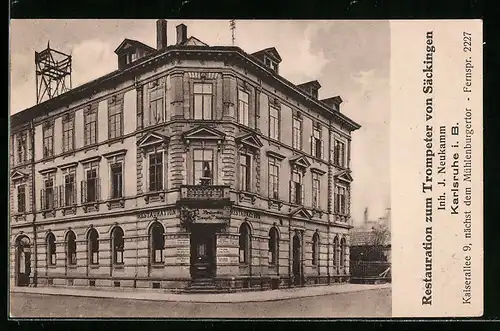 AK Karlsruhe i. B., Restaurant zum Trompeter von Säckingen, Kaiserallee 9 nächst dem Mühlenburgertor