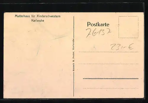 AK Karlsruhe, Mutterhaus für Kinderschwestern, Innenansichten Lehrsaal und Kindersaal