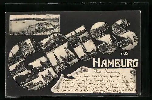 AK Hamburg a. Elbe, Blick auf das Alsterufer, das Rathaus, Kirchen der Stadt
