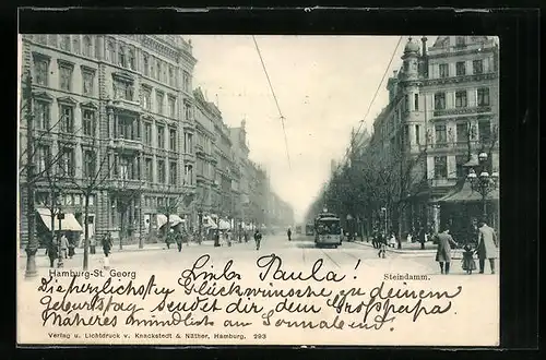 AK Hamburg-St. Georg, Strassenbahn auf dem Steindamm