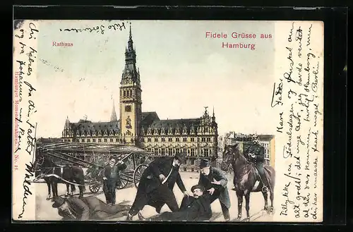 AK Hamburg, Pferdegespann vor dem Rathaus