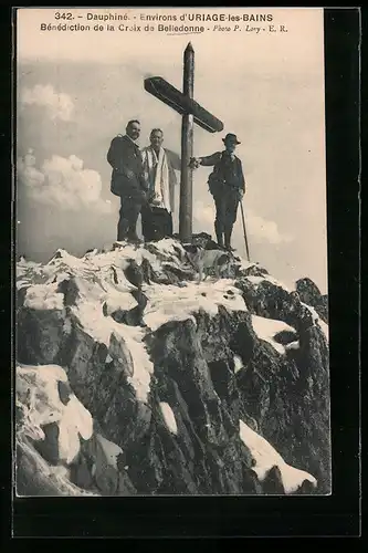 AK Dauphiné, Bénédiction de la Croix de Belledonne, Bergsteiger am Gipfelkreuz