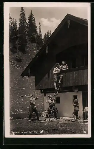 AK Fensterln auf der Alm, erotischer Humor