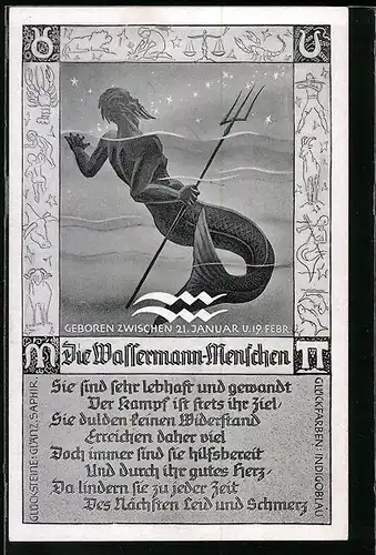 AK Sternzeichen Wassermann, 21. Januar bis 19. Februar, Eigenschaften von Wassermannmenschen im Gedicht