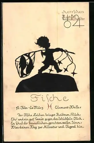 AK Sternzeichen Fische, 19. Febr. bis 20. März, Eigenschaften des Fische-Menschen, Schattenbild
