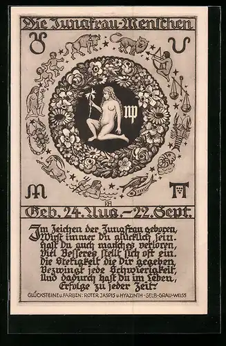 AK Sternzeichen Jungfrau, 24. Aug. bis 22. Sept., Eigenschaften der Jungfrau-Menschen