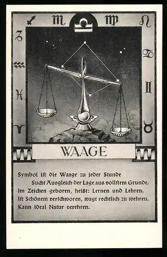 AK Sternzeichen Waage, 23. September bis 23. Oktober, Eigenschaften von Waagemenschen im Gedicht