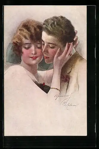 Künstler-AK Liebespaar in zärtlicher Pose, Art Deco