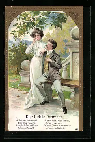 Präge-AK Der tiefste Schmerz, Mann tröstet seine weinende Geliebte