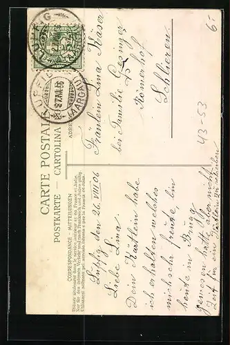 AK Die Meitschi v. Emmethal, Text- und Notenzeilen, Paare tanzen zur Musik