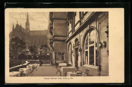 AK Köln am Rhein, auf der Terrasse des Hotel Kölner Hof