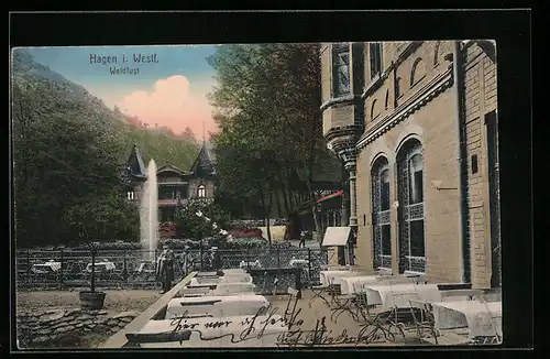 AK Hagen i. Westf., Brunnen an der Terrasse der Waldlust