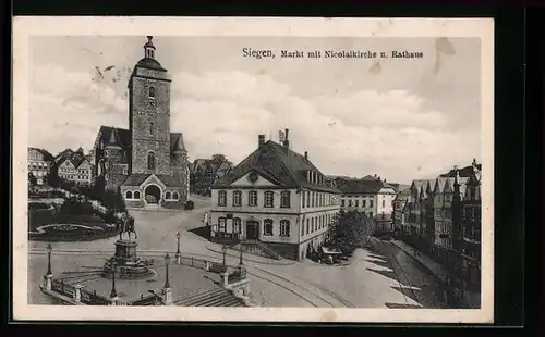 AK Siegen, Blick auf die Nicolaikirche und das Rathaus am Markt