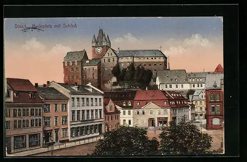 AK Diez a. L., auf dem Marktplatz mit Blick zum Schloss