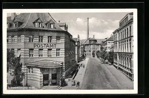 AK Schwenningen a. N., auf der Strasse vor dem Postamt