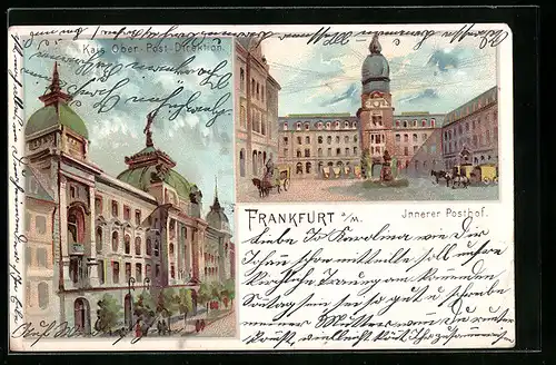 Lithographie Frankfurt am Main, Kaiserliche Ober-Post-Direktion, Innerer Posthof