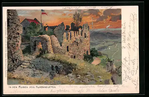 Künstler-AK Hohenneuffen, an der Burgruine