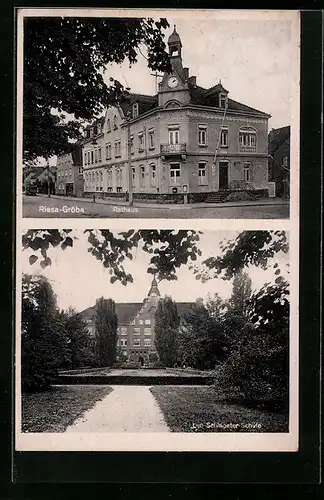 AK Riesa-Gröba, am Rathaus, im Park an der Leo Schlageter Schule