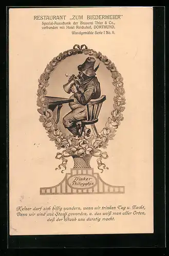 AK Dortmund, Restaurant Zum Biedermeier, Trinker Philosophie