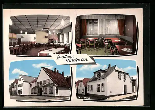 AK Maasholm, Gasthaus und Pension A. Martensen, vor dem Gästehaus, in den Gasträumen