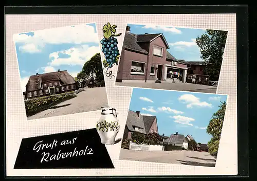 AK Rabenholz bei Flensburg, Strasse durch den Ort, Landhaus örtliches Geschäft