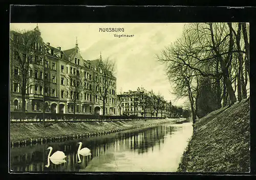 AK Augsburg, Uferpartie mit Vogelmauer