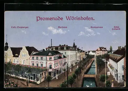 AK Wörishofen, Cafe Matzberger und Kurhaus an der Promenade