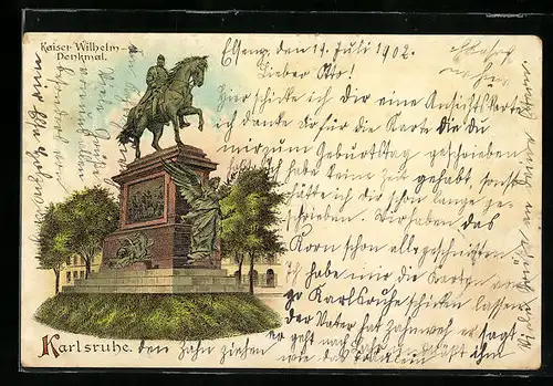 Lithographie Karlsruhe, am kaiser Wilhelm-Denkmal