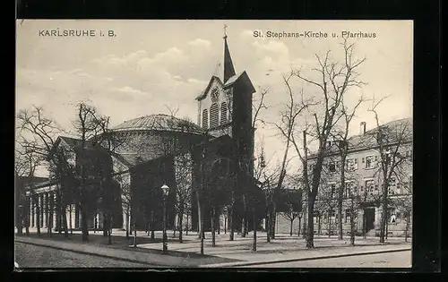 AK Karlsruhe i. B., das Pfarrhaus an der St. Stephans-Kirche