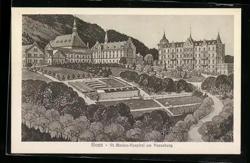 Künstler-AK Bonn, Blick auf das St. Marien-Hospital auf dem Venusberg