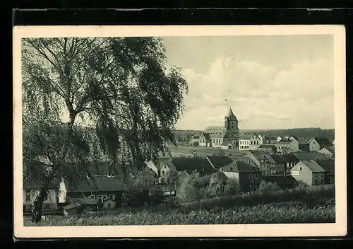 AK Lauterbach im Warndt, Panorama der Stadt mit Blick zur Kirche