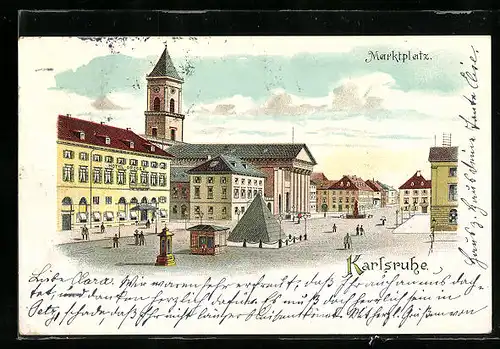 Lithographie Karlsruhe, Pyramide auf dem Marktplatz