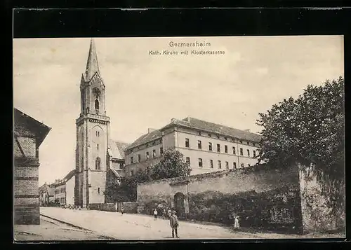 AK Germersheim, die katholische Kirche mit der Klosterkaserne