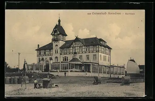 AK Arendsee an der Ostsee, Blick vom Strand auf das Kurhaus