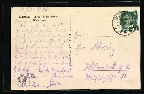 AK Köln, Offizielle Postkarte der Pressa 1928 - Messehof