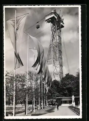 AK Zürich, Schweizerische Landesausstellung 1939, Eingang Risbach mit Seilbahnturm