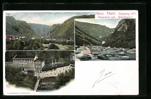 AK Thale /Harz, Eingang in`s Bodethal mit Hotel Waldkater