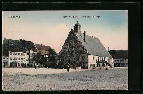 AK Grimma, Markt mit Stadthaus und Lange-Strasse