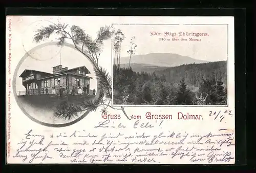 AK Grosser Dolmar /Thüringen, Gasthaus, Panorama