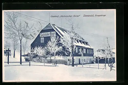 AK Zinnwald / Erzgebirge, Gasthof Sächsischer Reiter im Winter