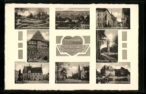 AK Neustadt / Orla, Lutherhaus, Karl-Alexander-Strasse, Rathaus, Bismarckstrasse