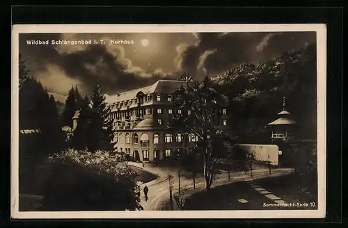 AK Schlangenbad i. T., Kurhaus bei Mondschein