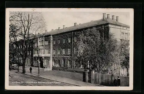 AK Meissen, Strassenpartie an der Staatlichen Porzellanmanufaktur